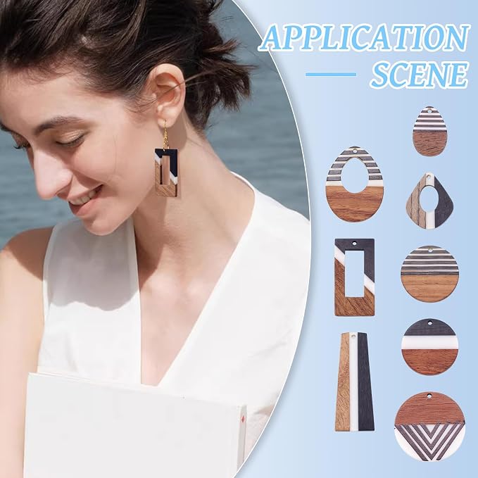 FASHEWELRY 16Pcs Resin Wooden Earring Pendants Vintage Stripe Teardrop Resin - Image 4