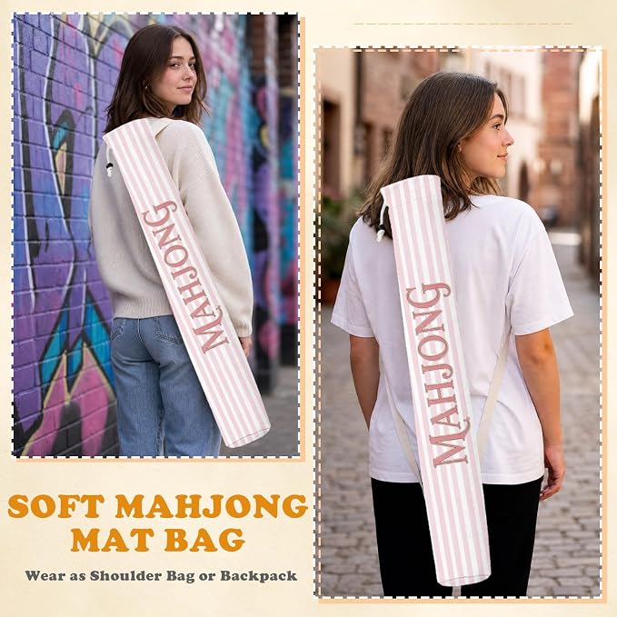 Pink and White Striped Mahjong Mat Bag - Image 7