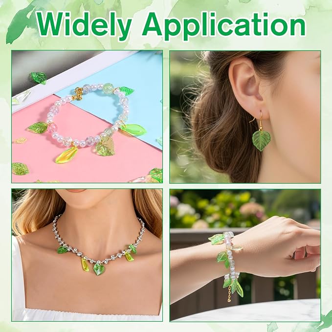 320 PCS Green Leaf Beads for Jewelry Making, Acrylic Green Leaf Charms - Image 7