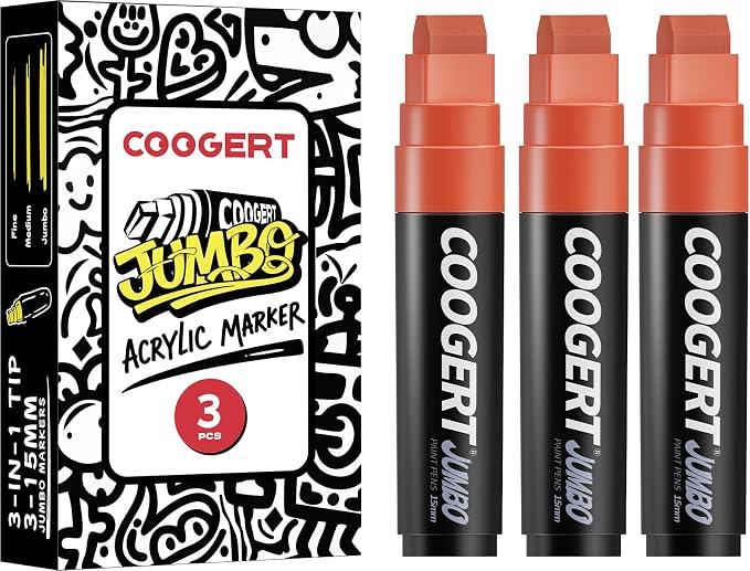 Coogert 3Pcs Coffee Jumbo Poster Markers, 15MM Thick Permanent Acrylic Graffiti by CoogertPaintPens