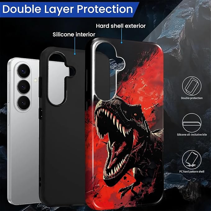 for Samsung Galaxy S26+ Case, Cool Dinosaur Red Black Pattern Glossy 2 in 1 - Image 6