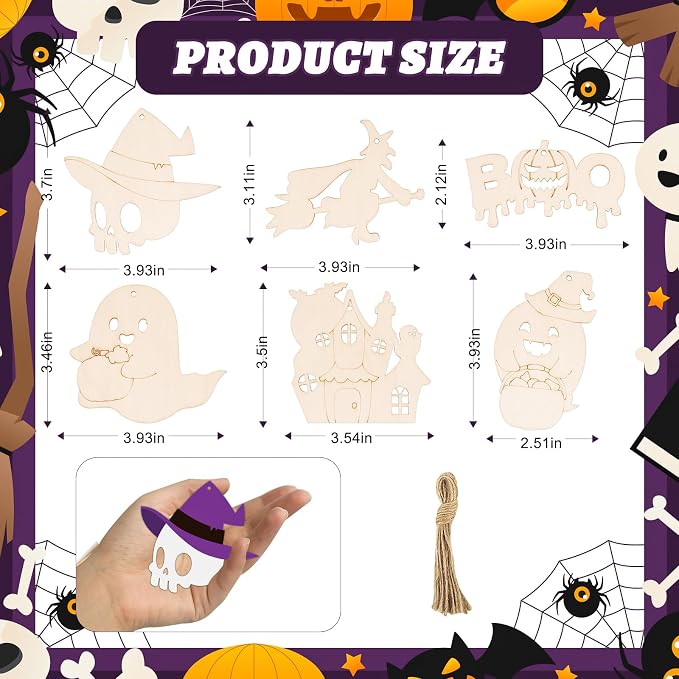 24 PCS Unfinished Wooden Halloween Crafts, Pumpkin Ghost Shaped Hanging - Image 2