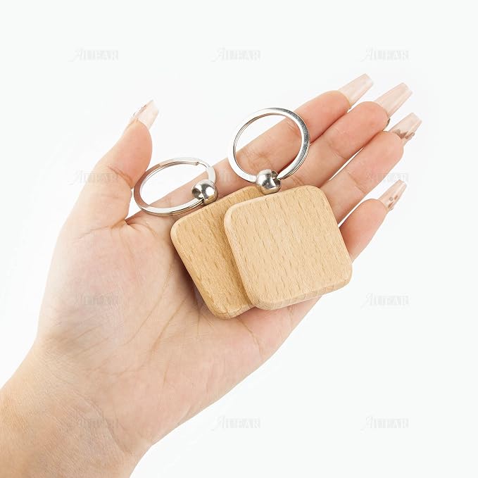 AUEAR, Blank Wooden Key Chain Wood Keychain Key Ring Key Tags Personalized EDC - Image 5