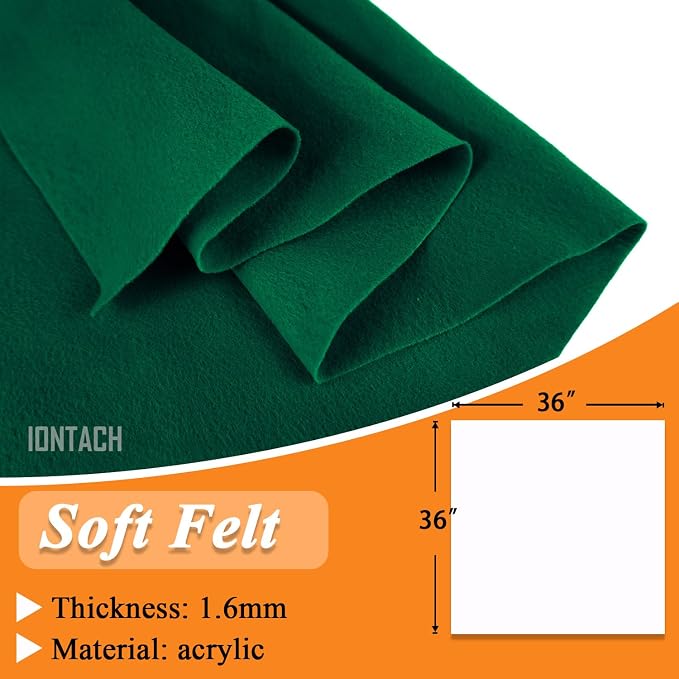 IONTACH 36" X 36" Hunter Green Soft Felt Fabric 1.6mm Thick | Felt Sheets - Image 3