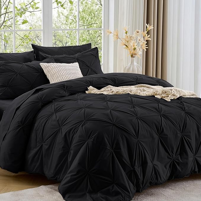 Sasttie California King Comforter Set, 7-Piece Bed in a Bag, Pintuck Bedding by SASTTIE