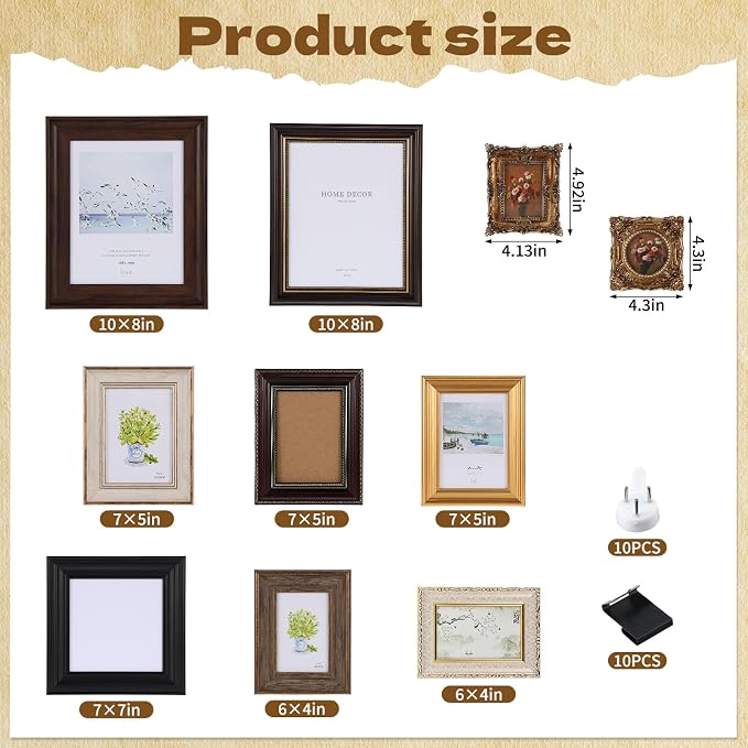 10 Pack Vintage Picture Frames for Wall or Tabletop Display Ornate Vintage - Image 2