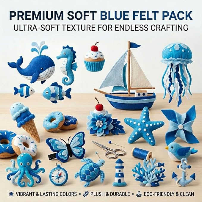 Blue Felt Fabric Sheet 8" X 36", 1.6mm Thick 8 Pack 4 Colors Assorted | Soft - Image 3