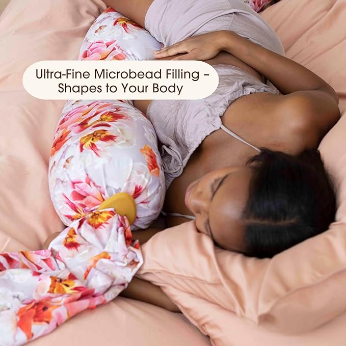 bbhugme Adjustable Pregnancy Pillow – Full Body Support for Side Sleeping - Adjustable Firmness and Shape - Supports Back, Legs, Belly, HIPS for Pregnant Women - Removable Cover - Blushing Roses