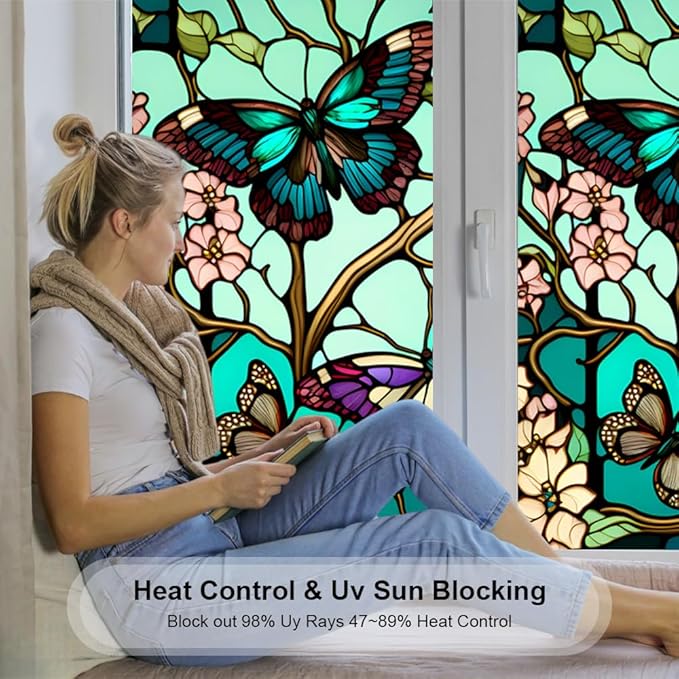 Window UV Protection Privacy Film:Non-Adhesive Static Cling Decorative Window - Image 2
