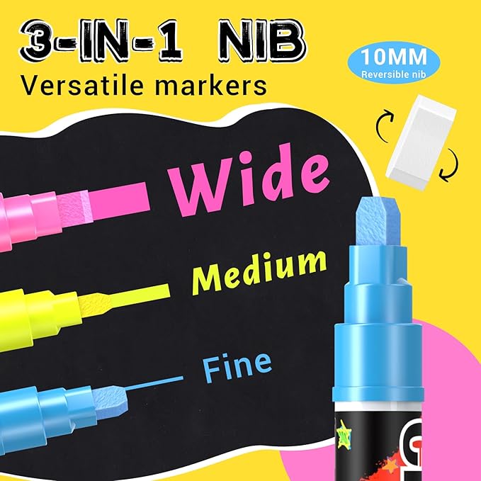 Window Chalk Markers for Cars Glass Washable: 8 Colors Jumbo Liquid Chalk Paint - Image 2