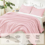 Litanika Pink Comforter Set Full Size, 3 Pieces Girls Women Cute Soft Solid - Image 3