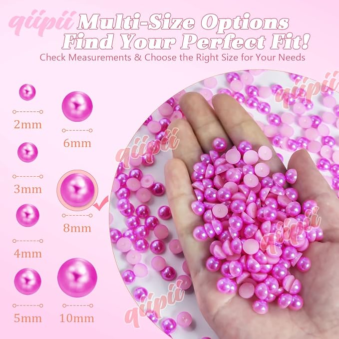 qiipii 380PCS 8mm Rose Red Half Round Pearls Bulk - Image 3