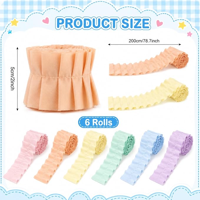 6 Rolls 40 Ft Ruffled Bulletin Board Borders Back to School Classroom Decor - Image 2