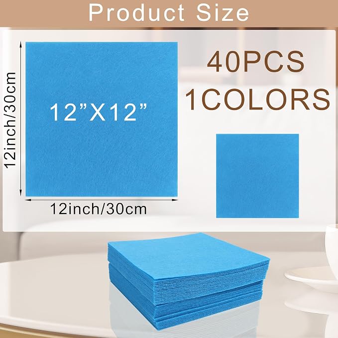 40 Pcs Stiff Felt Fabric Sheet for Crafts, 1mm Thick and 12”x12”Blue Felt - Image 2
