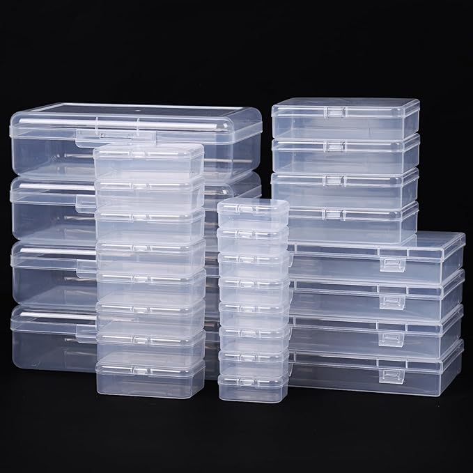 QUEFE 28 Pack Small Storage Containers Mixed Sizes Clear Plastic Boxes Craft by QUEFE