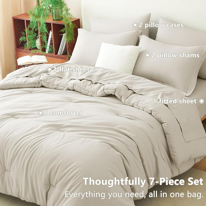 CozyLux Oversized King Comforter Set Beige, 7 Pieces Bed in a Bag Comforter Set - Image 6