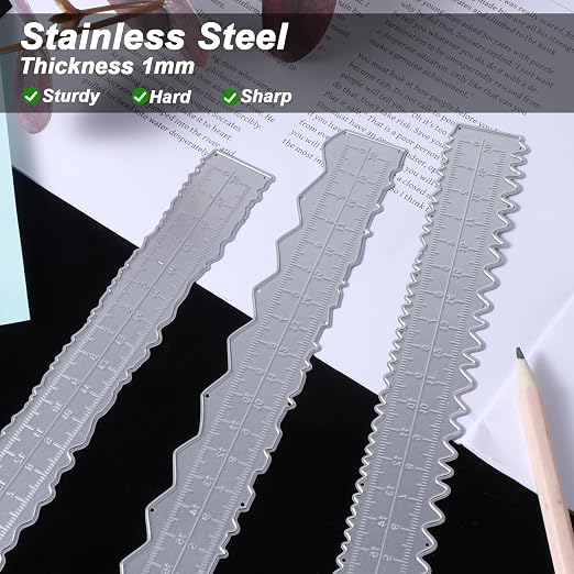 JJUNW 3 Pcs Deckle Edge Ruler Carbon Steel Metal Paper Tearing Ruler Craft Ruler - Image 3