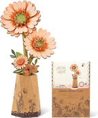 3D Flower Wooden Puzzles for Adults-Gerbera Daisy, DIY Wooden Flowers Model Kit by Wowood