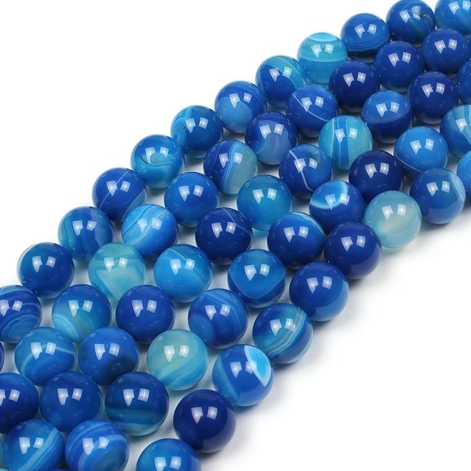 MJDCB Natural Stone Beads Blue Striped Agate Round Loose Beads - Image 5