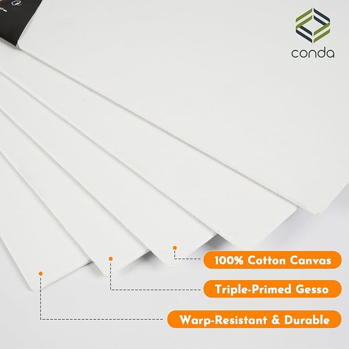 CONDA Canvas Boards for Painting, 100% Cotton Canvas Panels, Artist Quality for - Image 2