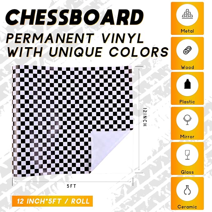 Tintnut Chessboard Permanent Vinyl Roll 12in x 5ft Permanent Adhesive Vinyl | - Image 2