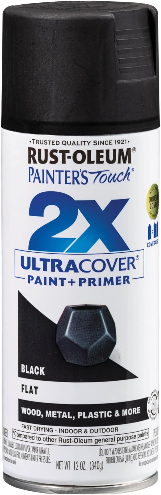 Rust-Oleum Painter's Touch 2X Ultra Cover Spray Paint, Flat Black | Indoor and by Rust-Oleum
