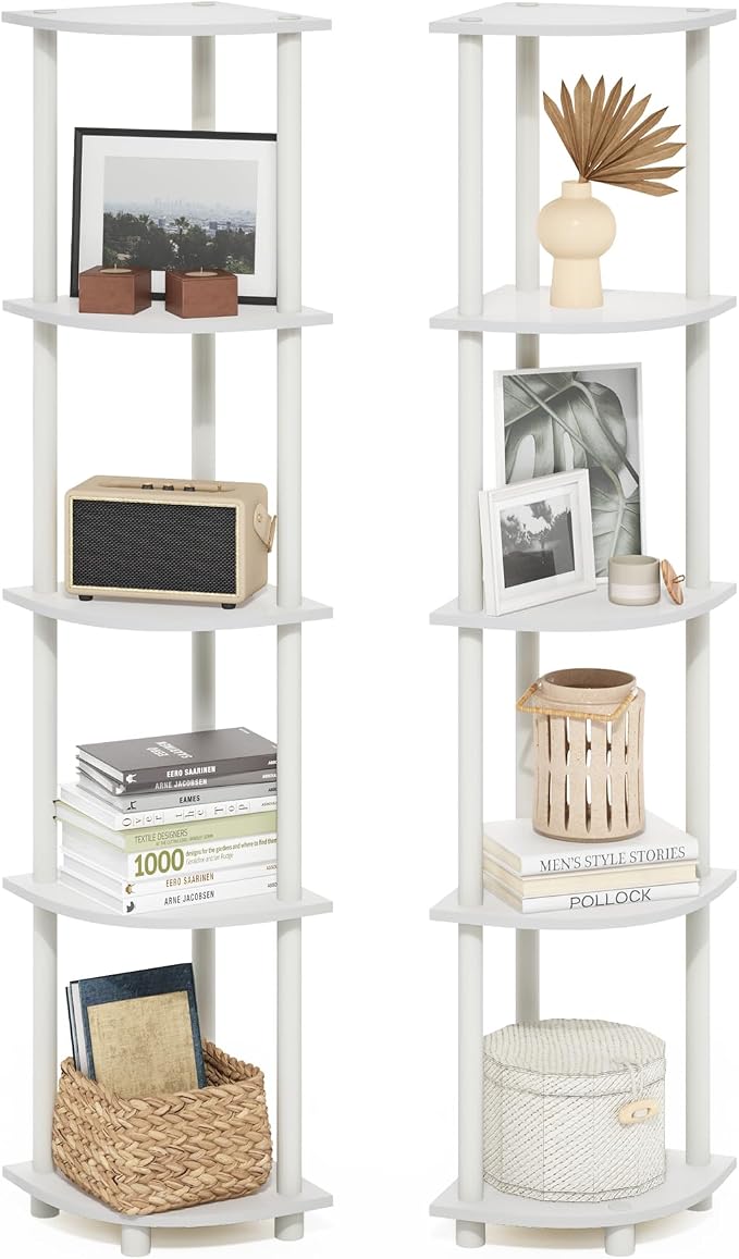 Furinno Turn-N-Tube Corner Shelf Set of 2, 5-Tier Corner Bookshelf, Open by Furinno-FitsYourSpaceFitsYourBudget