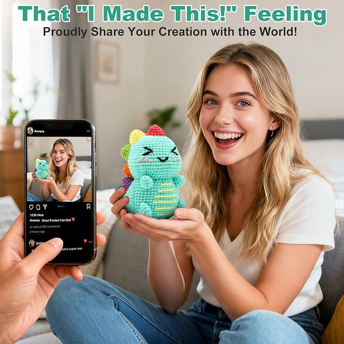 Faircosy Dinosaur Crochet Kit for Beginners: 2PCS Crochet Animal Kits for Adults - Image 5