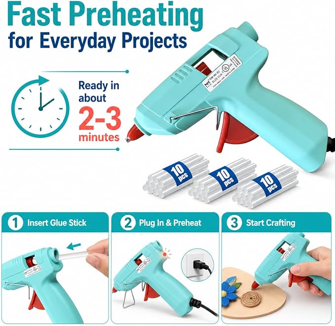 Mini Hot Glue Gun Kit with 30 Glue Sticks and Carrying Case, 15W Fast - Image 3