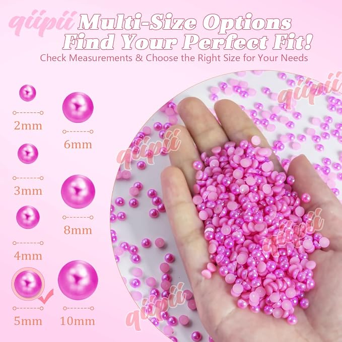 qiipii 1650PCS 5mm Rose Red Half Round Pearls Bulk - Image 3