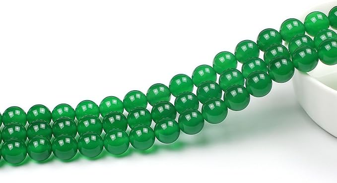 MJDCB 7A Natural Green Agate Round Stone Loose Beads - Image 3