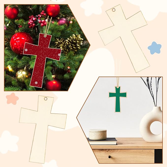 40Pcs Crosses Unfinished Wooden Gift Ornaments DIY Craft Activity Paintable - Image 3