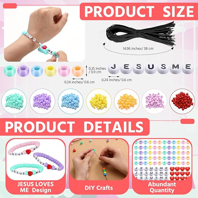 Ferreve 35 Sets Pastel Religious Bead Wristband Craft Kit Jesus Love Me Faith - Image 2