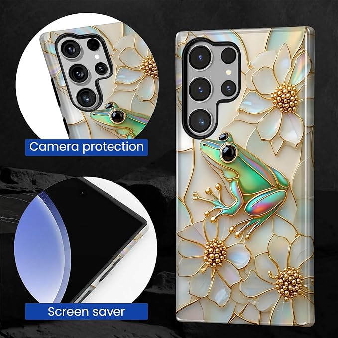 for Samsung Galaxy S23 Ultra Case, Stained Glass Frog Flowers Pattern Glossy 2 - Image 5