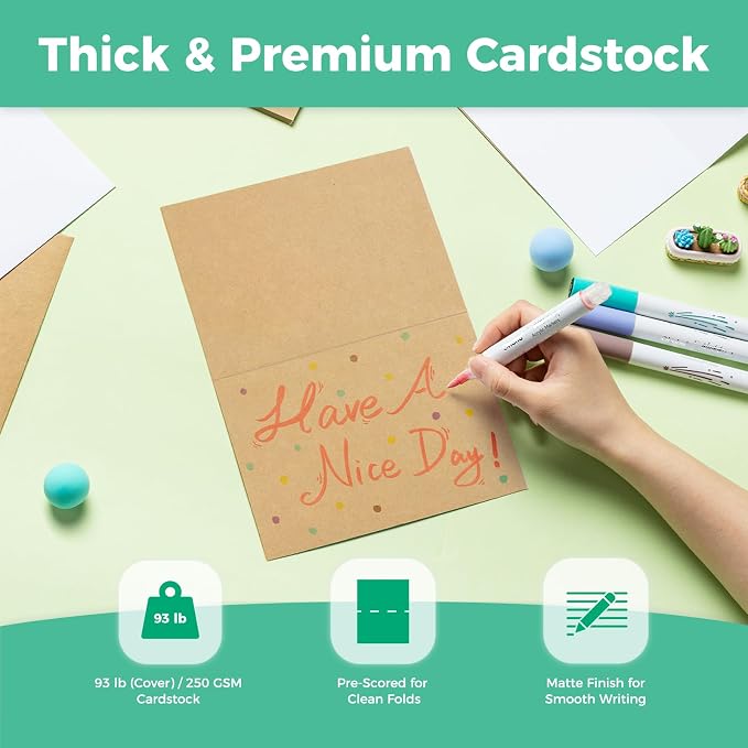 Ohuhu 4x6 Blank Brown Kraft Cards and Self-Seal Envelopes 100 Pack | 4"x6" - Image 4