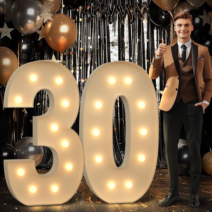 imprsv 4FT Marquee Numbers 30 Light up Number 30th Birthday Decorations Large by Letsmakeitimpressive