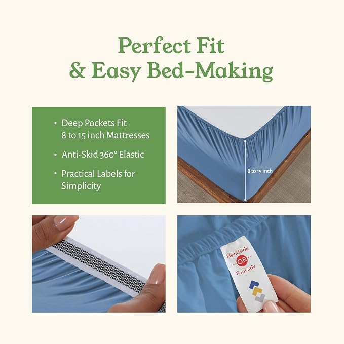California Design Den Soft 100% Organic Cotton Sheets Queen Size Bed Set - Image 5
