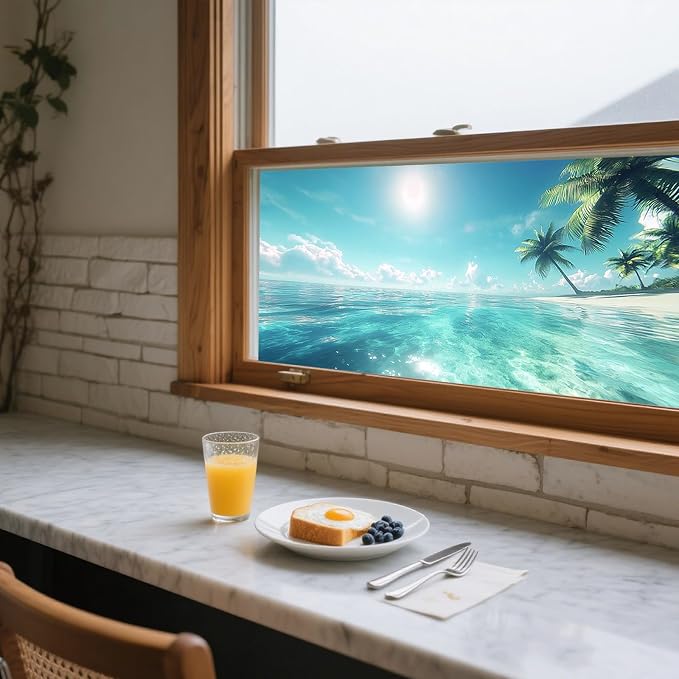 IVN Stained Glass Window Film Beach Design 39.3x17.7inch Window Privacy Film - Image 5