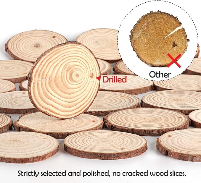 50Pcs Wood Slices for Crafts, 2.4"-2.8" Unfinished Wood Circles for Crafts - Image 5