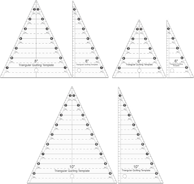 6 Pcs Tall Triangle Acrylic Quilting Templates Set by SiKiWagz
