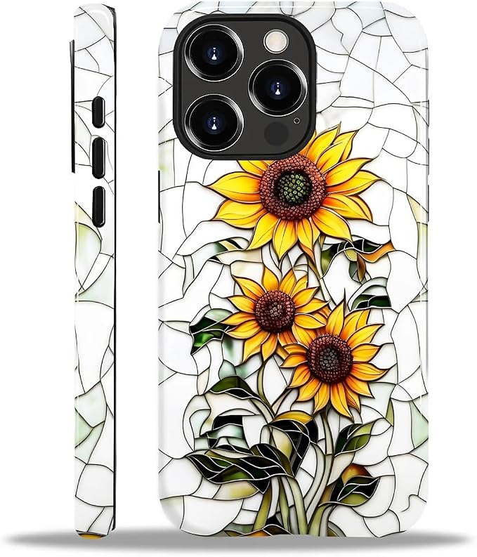 ZHEGAILIAN Case for iPhone 15 Pro, Sunflower Faux Stained Glass Effect Durable by Home