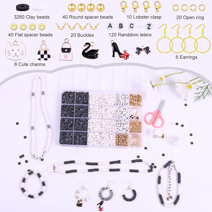 Wuollgess 3500 PCS Black White Clay Beads Kit - Image 3