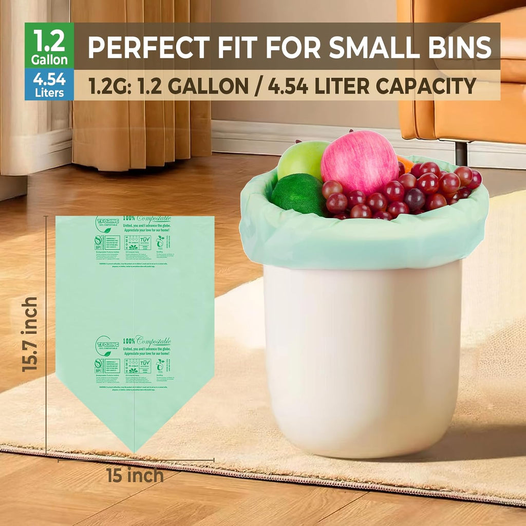 1.2 Gallon Compost Bags, 4.5 Liter, 0.8 Mil,80 Count Compostable Trash Bags, Small Kitchen Food Scrap Waste Bags, ASTM D6400, US BPI, CMA and Europe OK compost HOME Certified