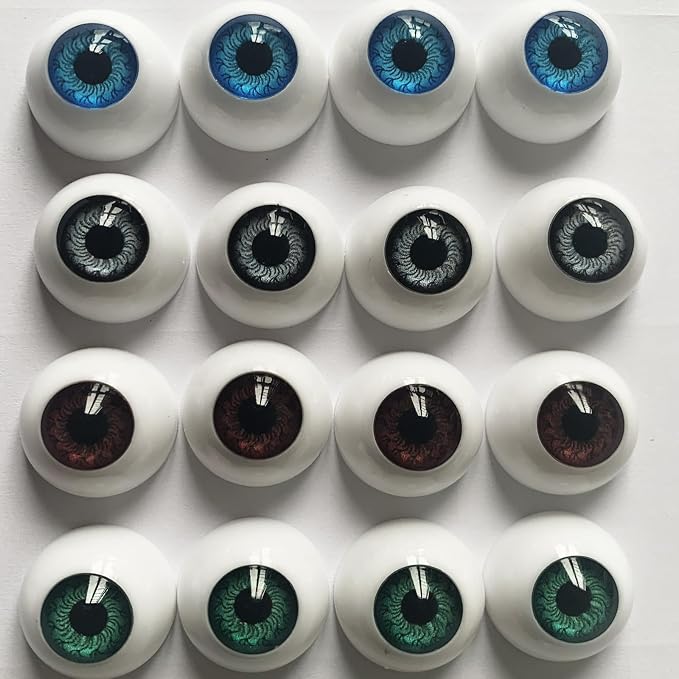 8 Pairs of 4 Colors 22mm Half Round Realistic Acrylic Eyes by Jashem