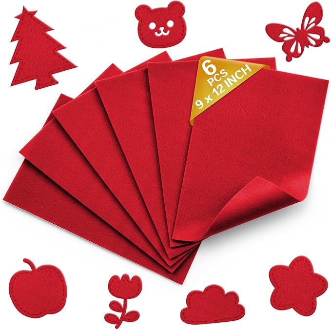Red Soft Felt Sheets for Crafts, 1.6mm Thick, Kids' Crafts, DIY Projects by Grainear