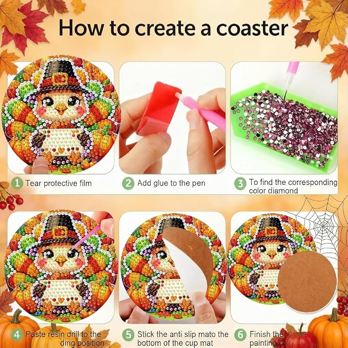 LWZAYS 8 Pcs Turkey Diamond Art Coasters Kit - Image 4