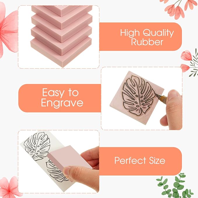Frienda 48 Pcs 2" X 2" Rubber Carving Blocks Linoleum Blocks - Image 3
