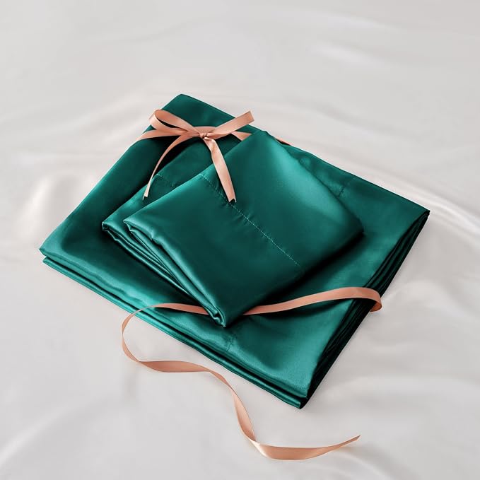 BEDELITE Satin Sheets Full Size Bed Set, Luxury Soft Teal Silky Sheet - Image 7