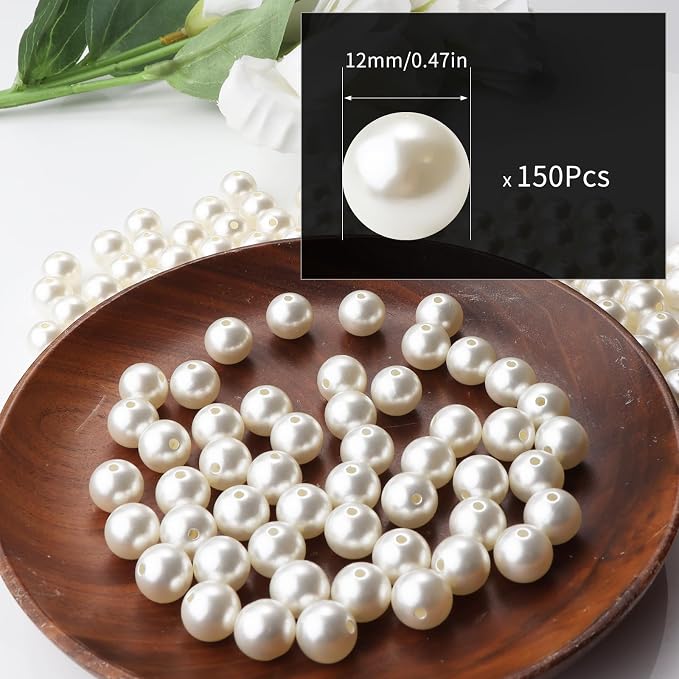 150pcs Creamy White 12mm Pearl Beads - Image 2