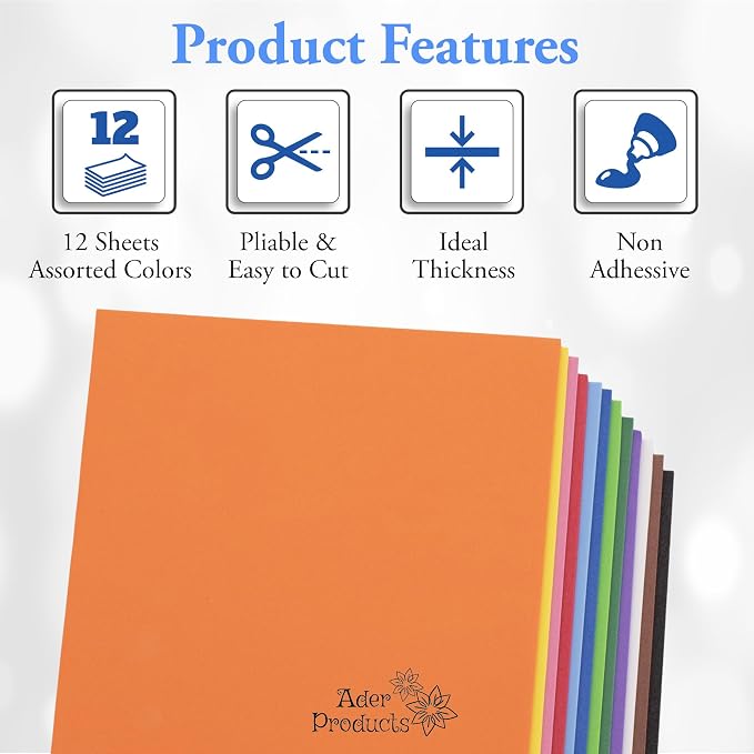 Eva Foam Sheets, 12 Assorted Colors, 2mm Thick, 6 x 9 Inch, Handicraft Foam - Image 3